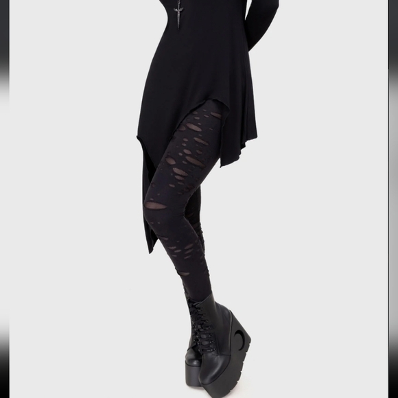 Killstar Black Distressed Leggings - Picture 3 of 5